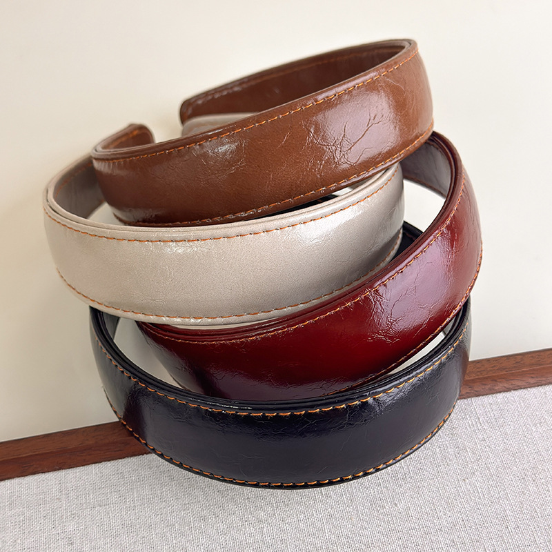 Leatherwork Pony - 가죽 헤어밴드 심플 단색 한국 헤어