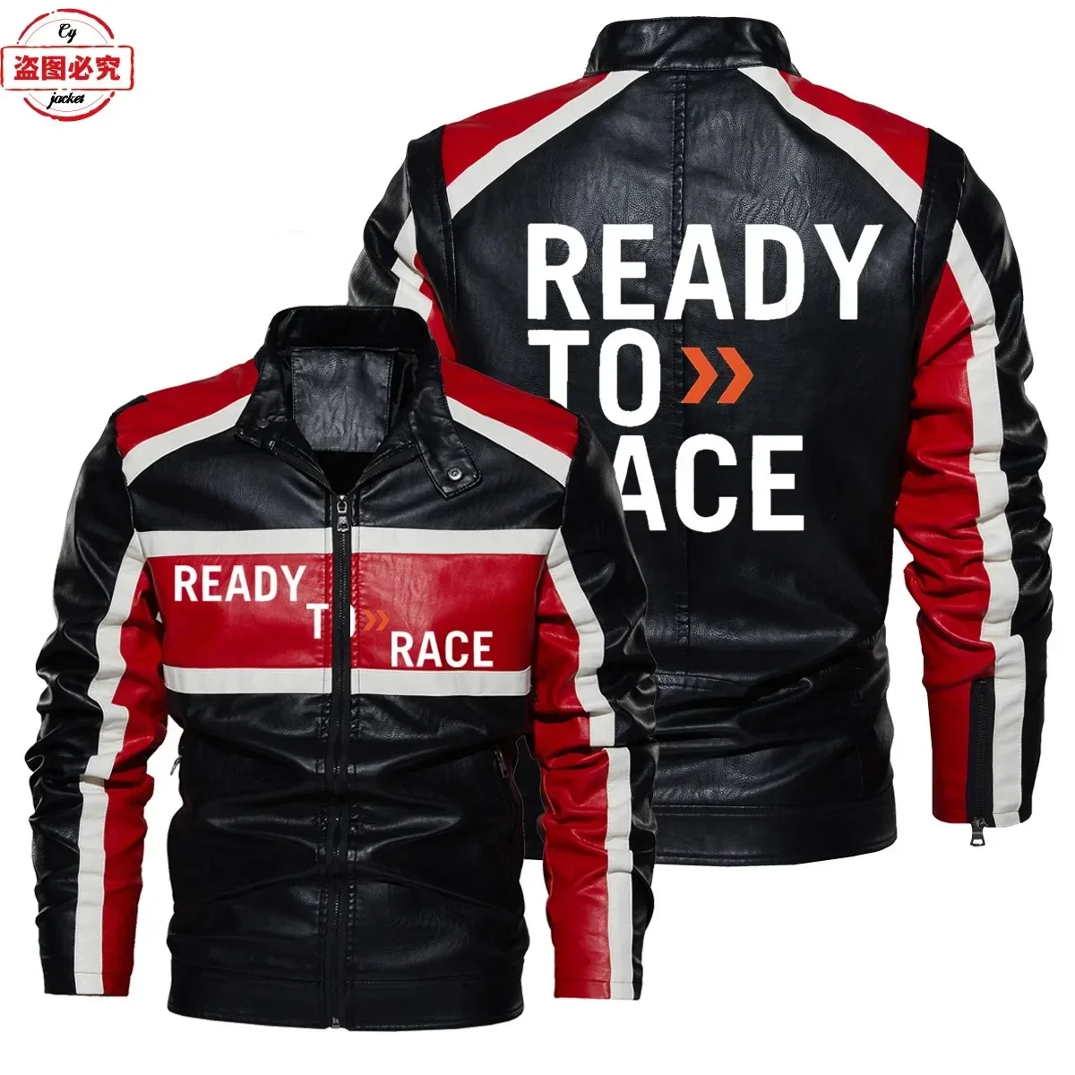 Leather Work Jacket With Hood - 레이싱 준비 완료 로고 프린트 오프로드