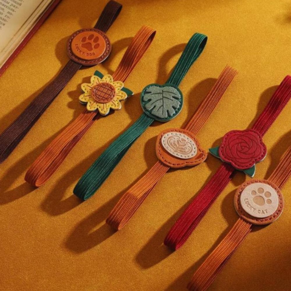 Leatherwork Books - 빈티지 탄성 밴드 가죽 북마크 분실