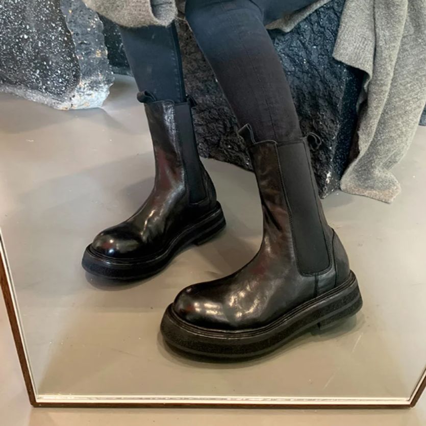 Leather Work Western - 2026 봄 여성용 PU 가죽 미드