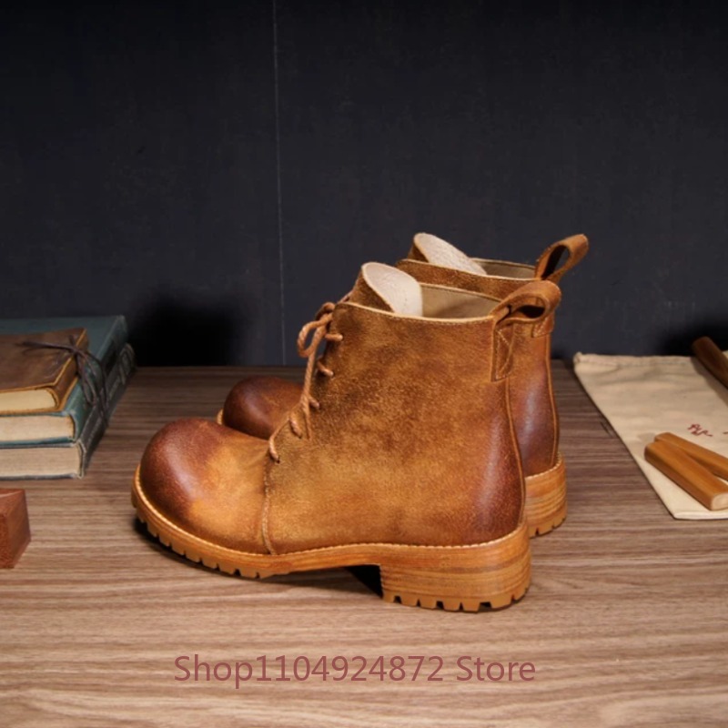 Leather Work Western - 수제 레트로 데저트 부츠 남성용 천연