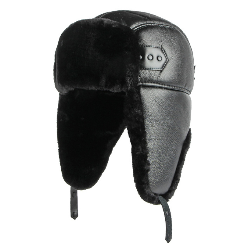 Leather Work Hat - 남성용 PU 가죽 러시아 모자, 두꺼운