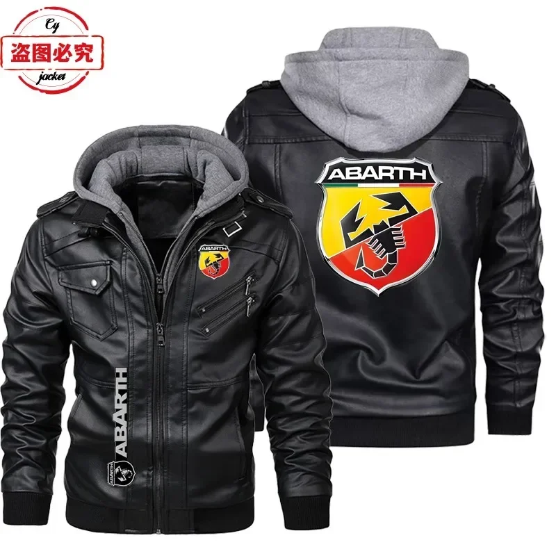Leather Work Jacket With Hood - 유럽 사이즈 가죽 재킷 ABARTH 자동차