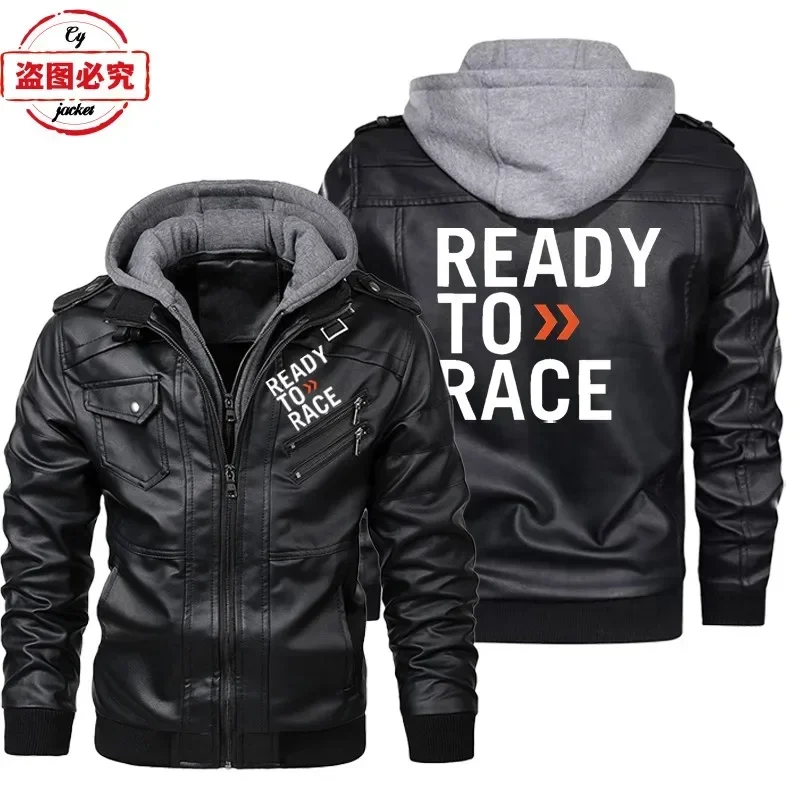 Leather Work Jacket With Hood - 레이싱 준비 완료 로고 프린트 오프로드