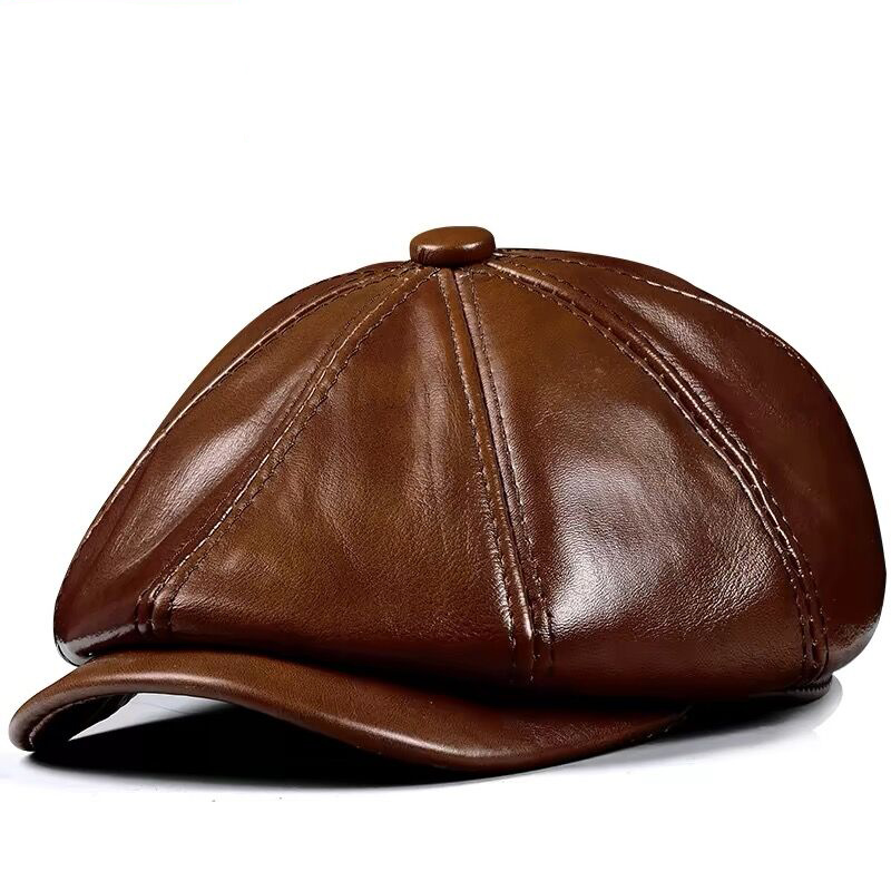 Leather Work Hat - 봄 새로운 정품 가죽 모자 모자