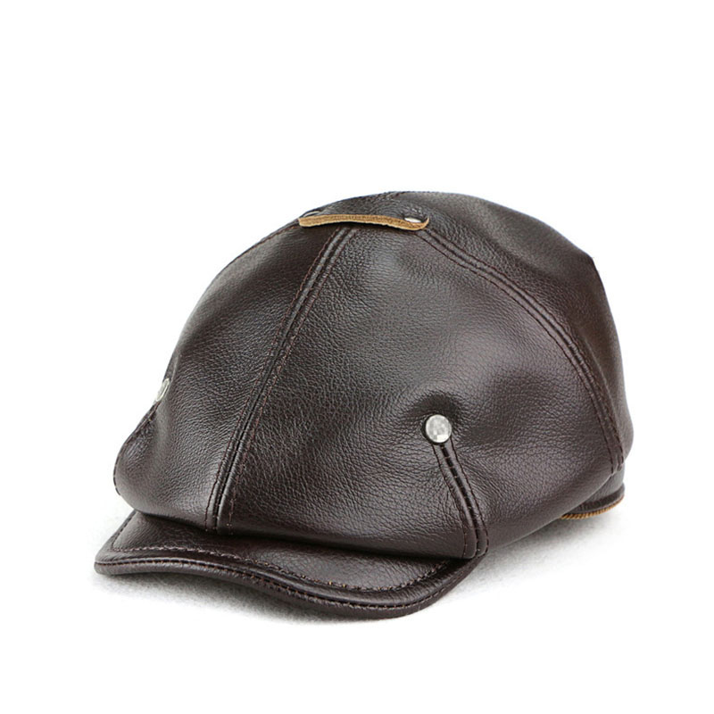 Leather Work Hat - 남성용 진짜 풀 그레인 암소 가죽