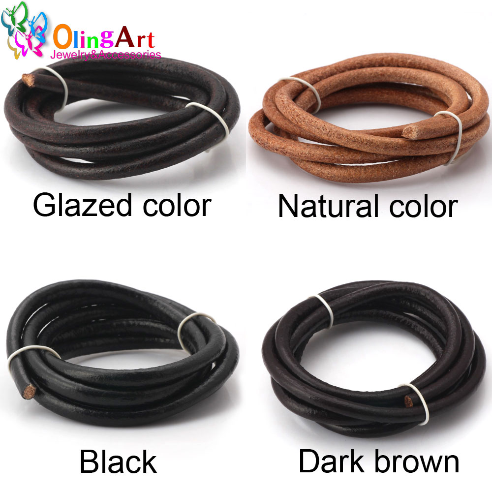 Leatherwork Beginner - Olingart Dia 1.5/2/3/4/5/6mm 블랙/자연/브라운/유약 가죽 라운드