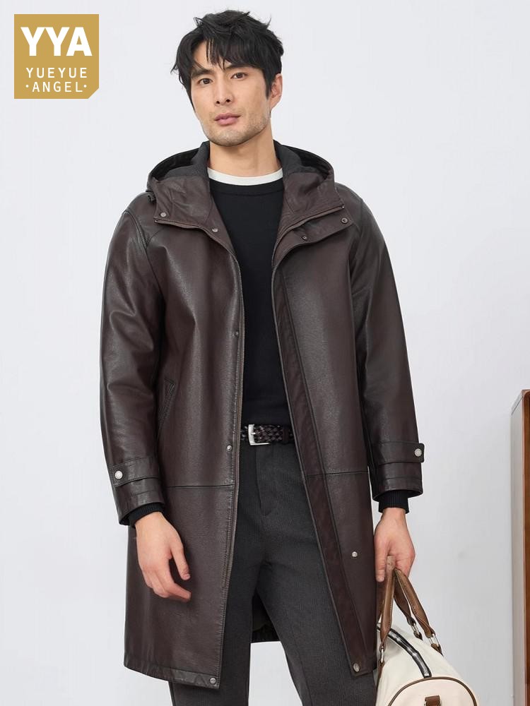 Leather Work Jacket With Hood - 패션 남성용 가을 신상 후드 소가죽