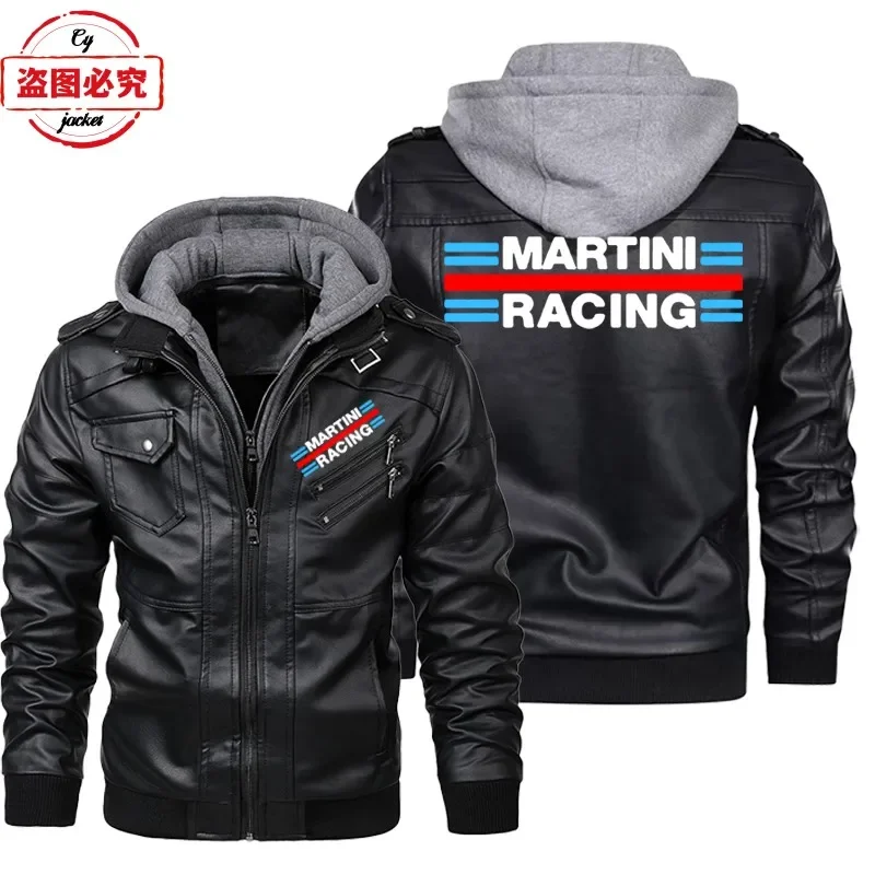 Leather Work Jacket With Hood - 마티니 레이싱 로고 프린트 레이싱 수트