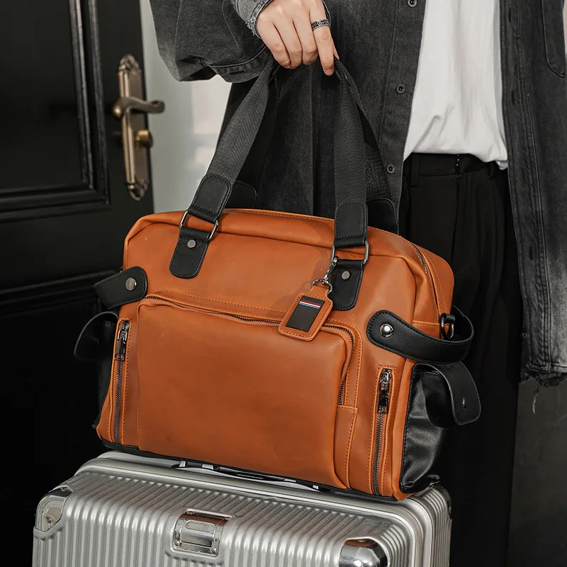 Leather Work Bag Mens - 트렌디 남성 숄더백 레트로 럭셔리 크레이지