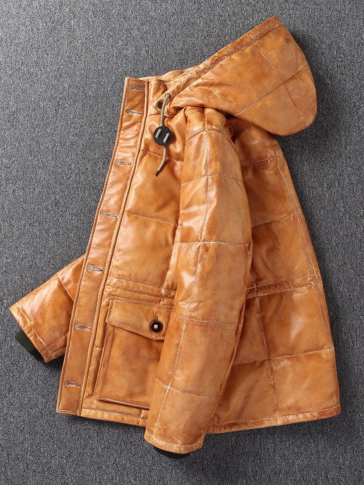 겨울 남성용 양가죽 천연 가죽 다운 재킷 두꺼운 따뜻한 - Leather Work Jacket With Hood 리뷰 및 가격