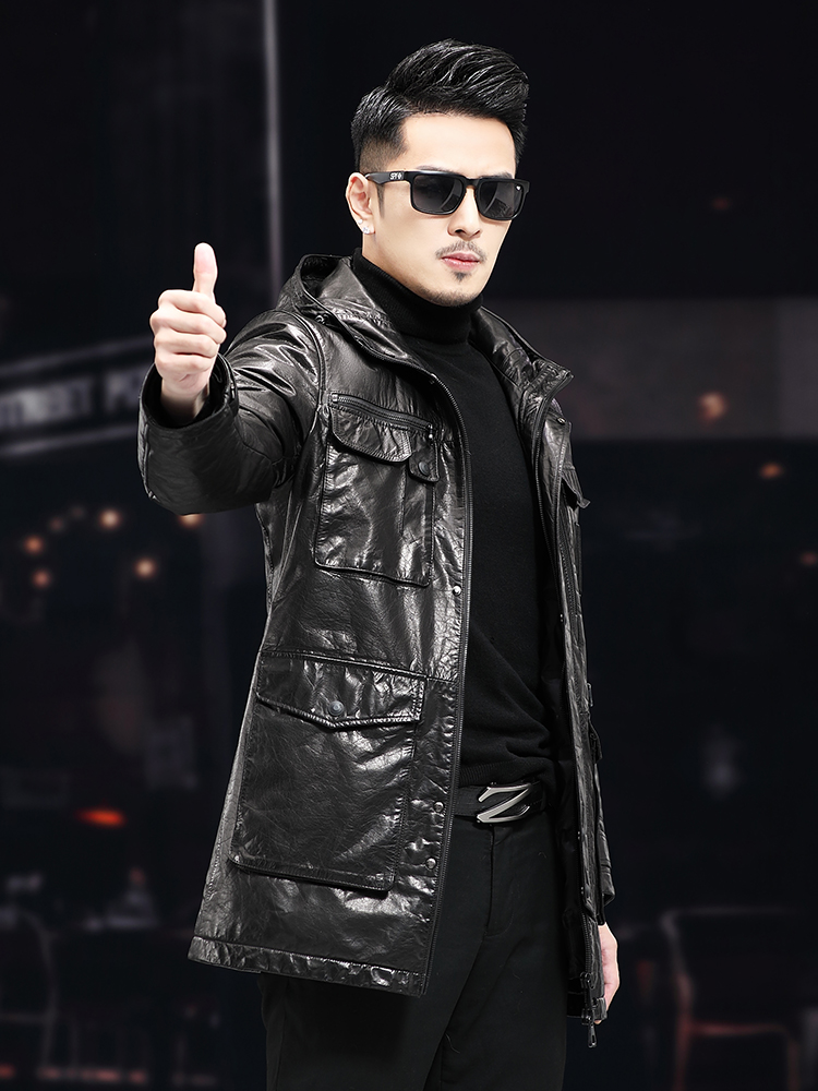 남성용 겨울 따뜻한 중간 길이 오일 왁스 소가죽 후드  - Leather Work Jacket With Hood 리뷰 및 가격