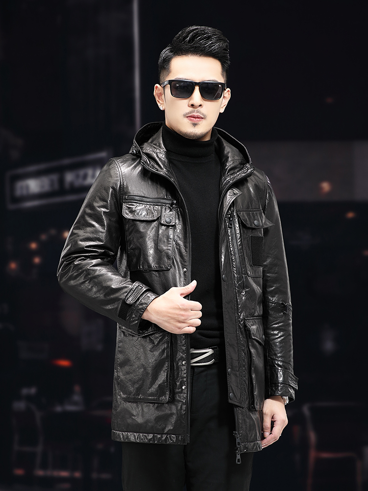 남성용 겨울 따뜻한 중간 길이 오일 왁스 소가죽 후드  - Leather Work Jacket With Hood 리뷰 및 가격