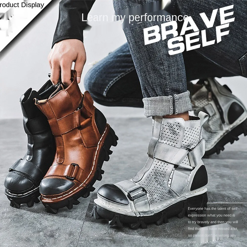 남성용 정품 가죽 오토바이 부츠, 고스 해골 펑크 중반 - Leather Work Western 리뷰 및 가격