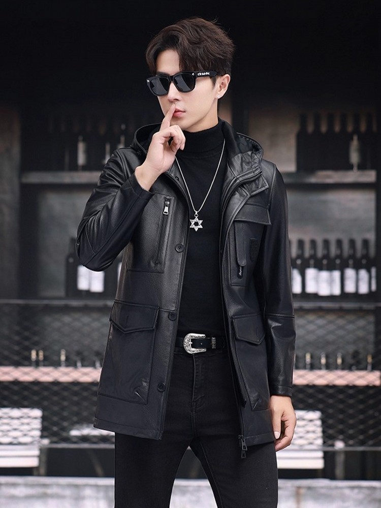 겨울 비즈니스 남성용 중간 길이 다운 재킷 후드가 있는 - Leather Work Jacket With Hood 리뷰 및 가격