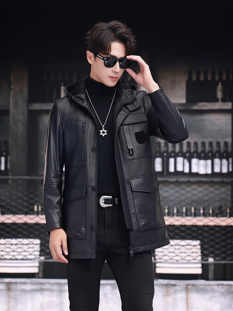 겨울 비즈니스 남성용 중간 길이 다운 재킷 후드가 있는 - Leather Work Jacket With Hood 리뷰 및 가격