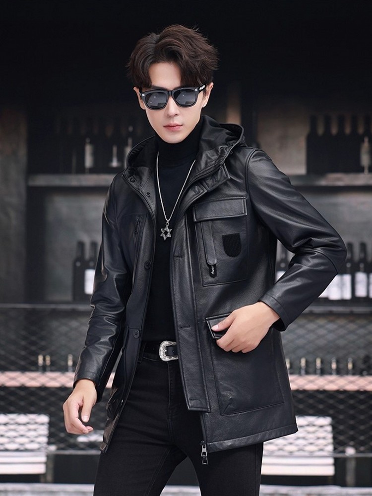 겨울 비즈니스 남성용 중간 길이 다운 재킷 후드가 있는 - Leather Work Jacket With Hood 리뷰 및 가격