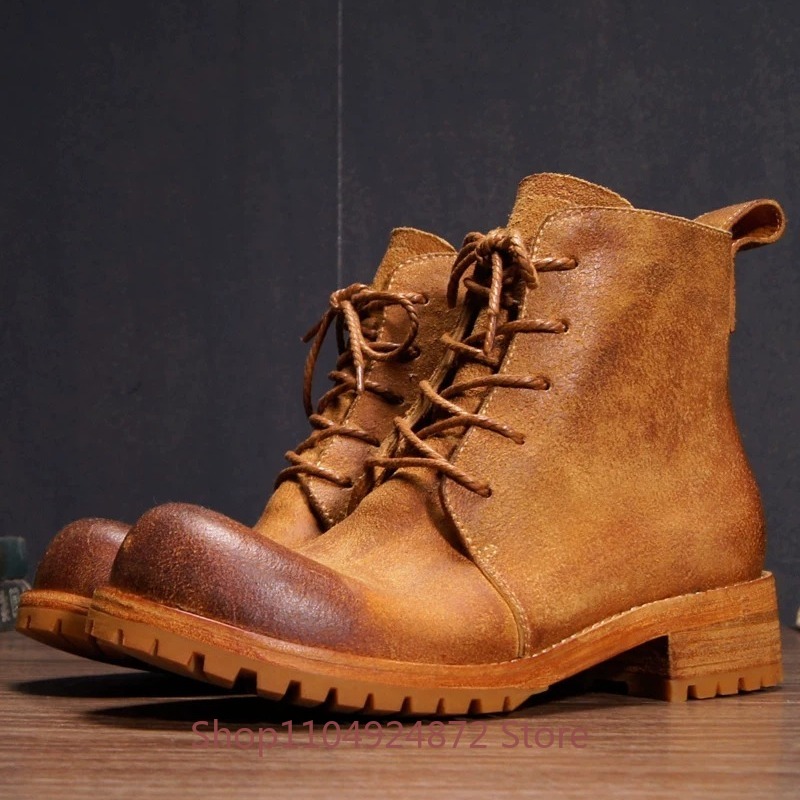 수제 레트로 데저트 부츠 남성용 천연 가죽 내마모성 두 - Leather Work Western 리뷰 및 가격