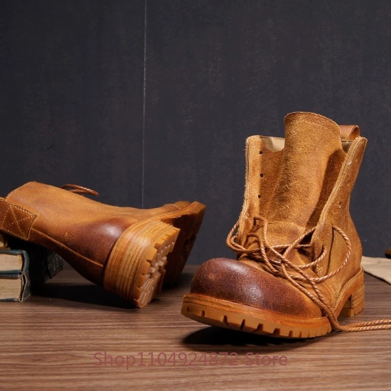수제 레트로 데저트 부츠 남성용 천연 가죽 내마모성 두 - Leather Work Western 리뷰 및 가격