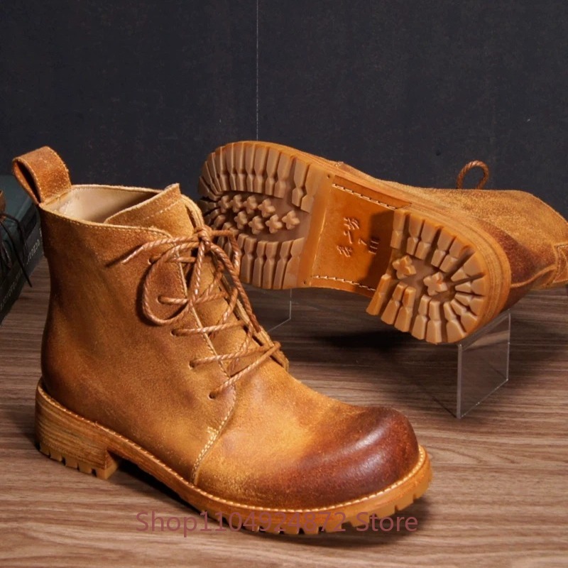 수제 레트로 데저트 부츠 남성용 천연 가죽 내마모성 두 - Leather Work Western 리뷰 및 가격