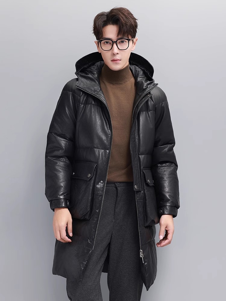 겨울 남성 따뜻한 거위 다운 재킷 후드 롱 오버코트 포 - Leather Work Jacket With Hood 리뷰 및 가격