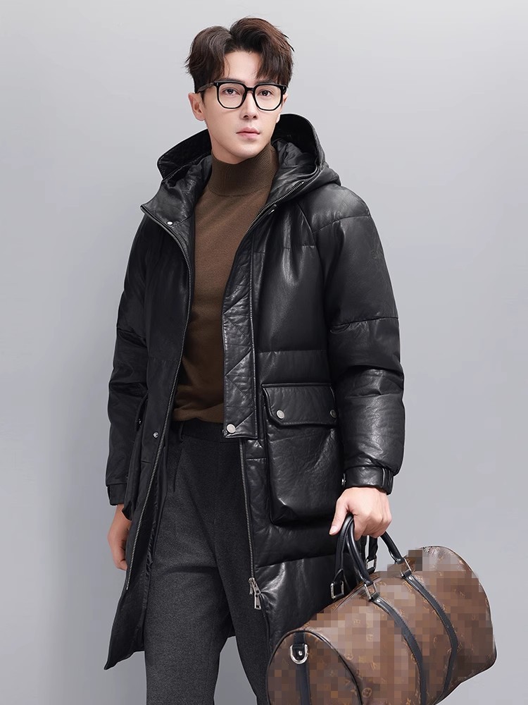 겨울 남성 따뜻한 거위 다운 재킷 후드 롱 오버코트 포 - Leather Work Jacket With Hood 리뷰 및 가격