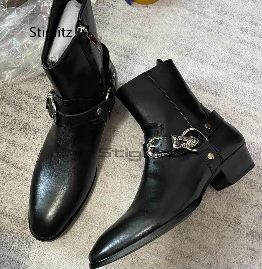 남성용 벨트 버클 앵클 부츠 블랙 천연 가죽 지퍼 비즈 - Leather Work Western 리뷰 및 가격