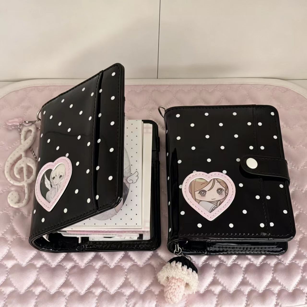 한국 스타일 물방울 무늬 하트 M5 PU 가죽 루즈리프 - Leatherwork Books 리뷰 및 가격
