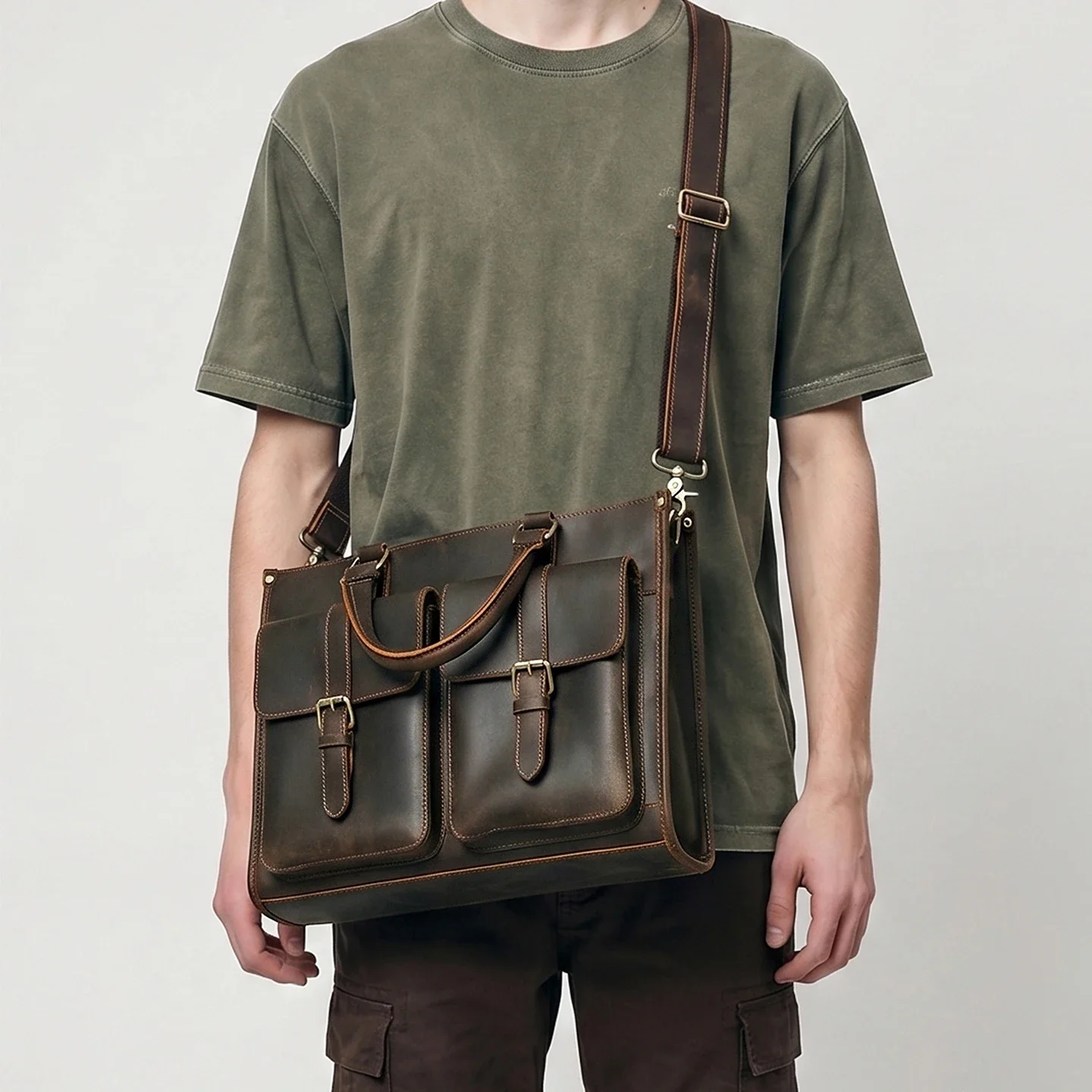 빈티지 정품 가죽 남성 크로스바디 숄더 브리프케이스 크 - Leather Work Bag Mens 리뷰 및 가격