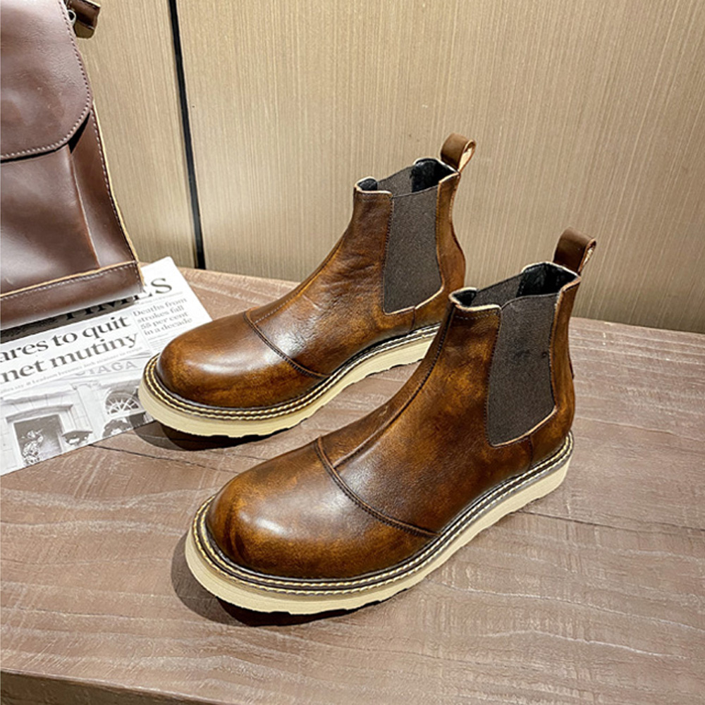 레트로 남성용 천연 가죽 첼시 부츠 하이탑 가죽 신발  - Leather Work Western 리뷰 및 가격