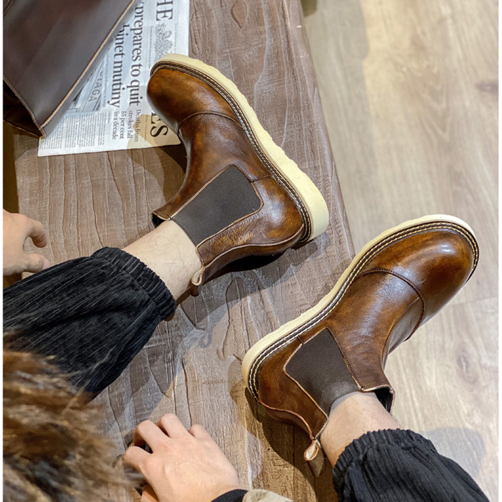 레트로 남성용 천연 가죽 첼시 부츠 하이탑 가죽 신발  - Leather Work Western 리뷰 및 가격