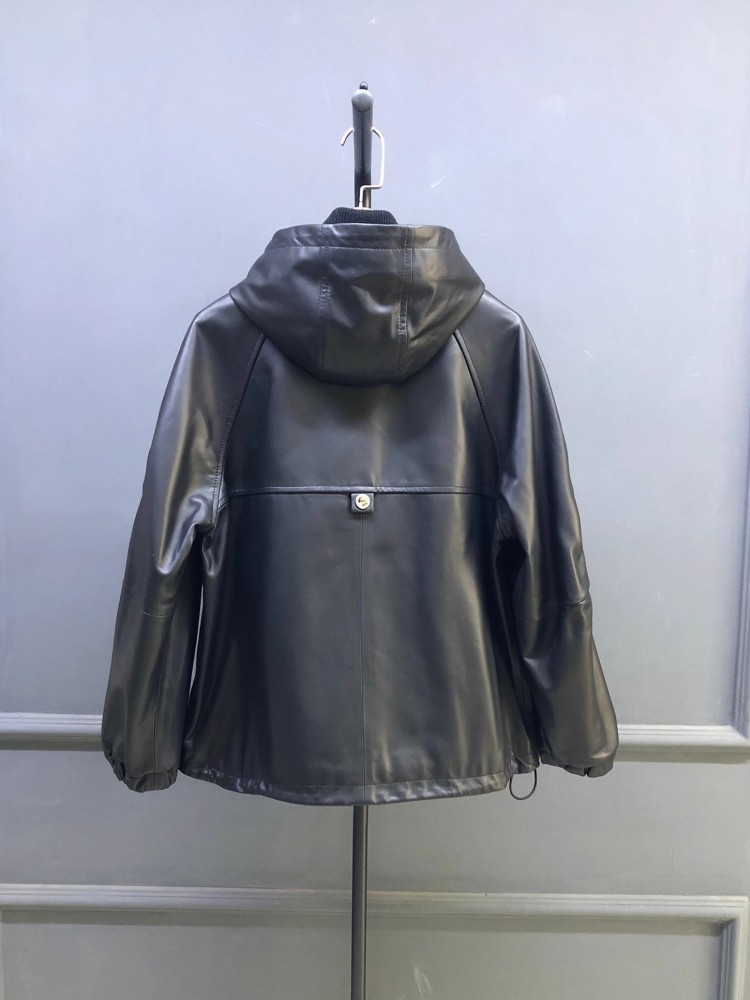 뜨거운 판매 가을 여성 천연 양가죽 후드 짧은 재킷 오 - Leather Work Jacket With Hood 리뷰 및 가격