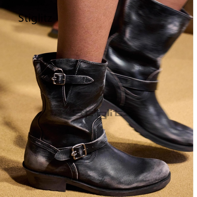 레트로 웨스턴 카우보이 부츠 남녀 공용 디스트레스드 가 - Leather Work Western 리뷰 및 가격
