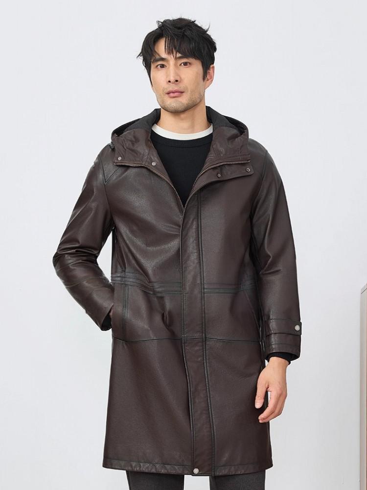 패션 남성용 가을 신상 후드 소가죽 진짜 가죽 롱 재킷 - Leather Work Jacket With Hood 리뷰 및 가격