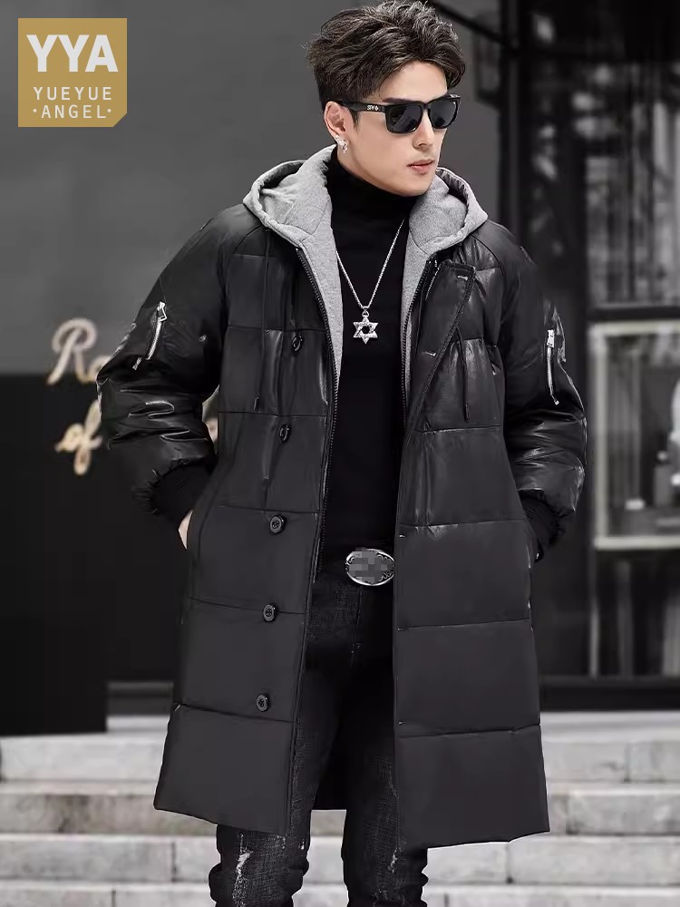 겨울 신상 남성 후드 롱 정품 가죽 다운 재킷 루즈핏  - Leather Work Jacket With Hood 리뷰 및 가격