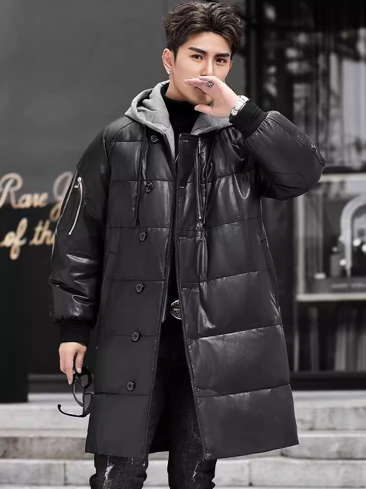 겨울 신상 남성 후드 롱 정품 가죽 다운 재킷 루즈핏  - Leather Work Jacket With Hood 리뷰 및 가격