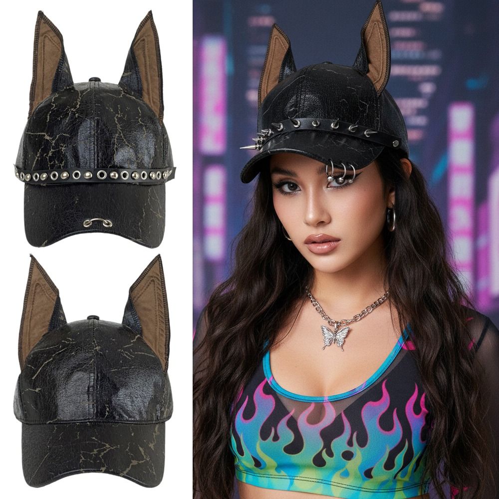 패션 펑크 도베르만 강아지 귀 모양 야구 모자, 조절  - Leather Work Hat 리뷰 및 가격
