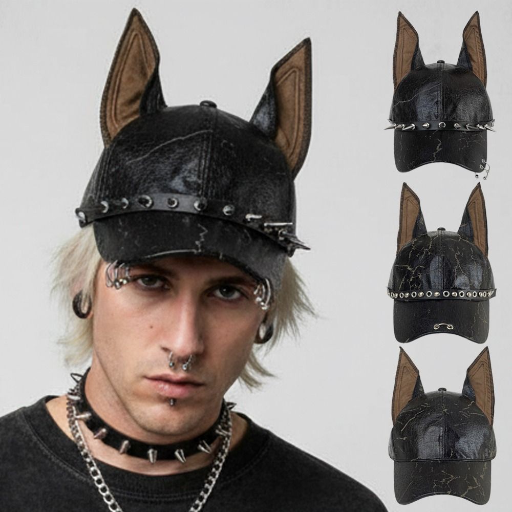 패션 펑크 도베르만 강아지 귀 모양 야구 모자, 조절  - Leather Work Hat 리뷰 및 가격