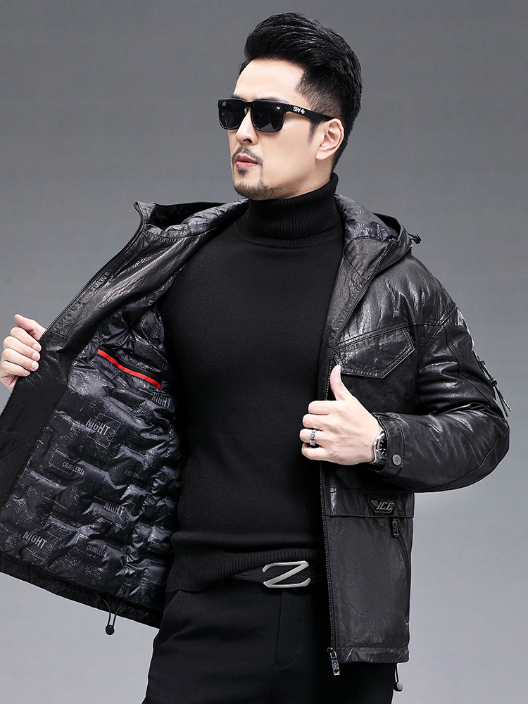 겨울 남성 따뜻한 진짜 염소 가죽 다운 재킷 후드 윈드 - Leather Work Jacket With Hood 리뷰 및 가격