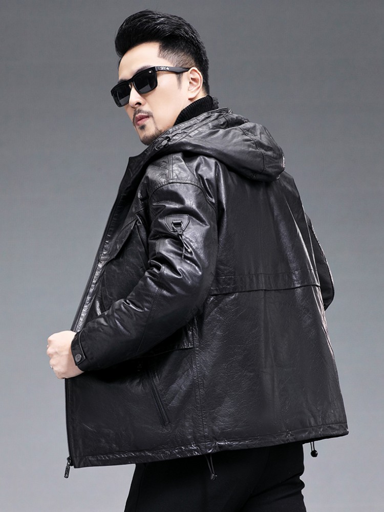 겨울 남성 따뜻한 진짜 염소 가죽 다운 재킷 후드 윈드 - Leather Work Jacket With Hood 리뷰 및 가격