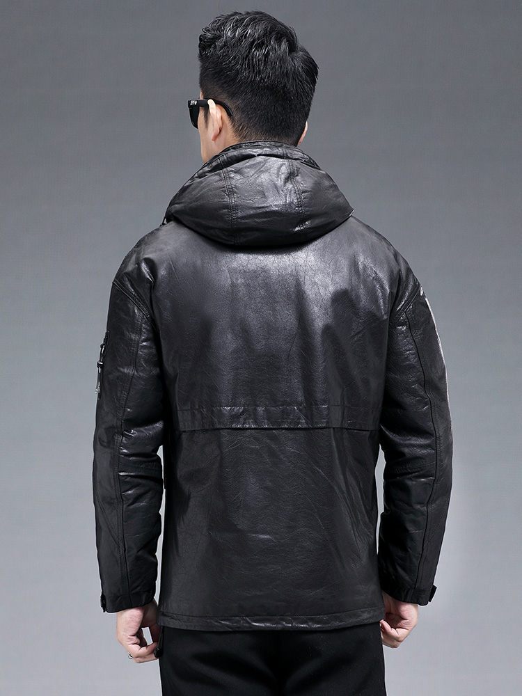 겨울 남성 따뜻한 진짜 염소 가죽 다운 재킷 후드 윈드 - Leather Work Jacket With Hood 리뷰 및 가격