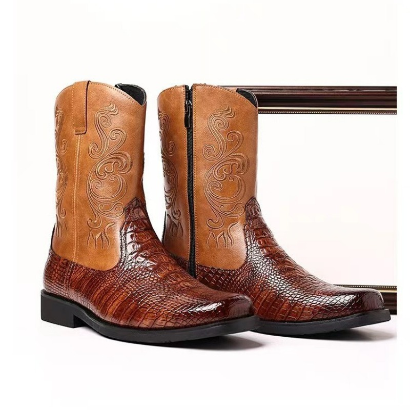 자수 남성 부츠 레트로 카우보이 부츠 새로운 PU 가죽 - Leather Work Western 리뷰 및 가격