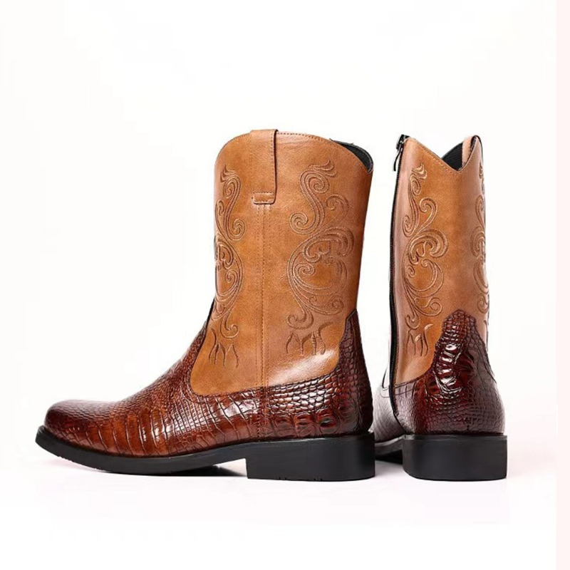 자수 남성 부츠 레트로 카우보이 부츠 새로운 PU 가죽 - Leather Work Western 리뷰 및 가격