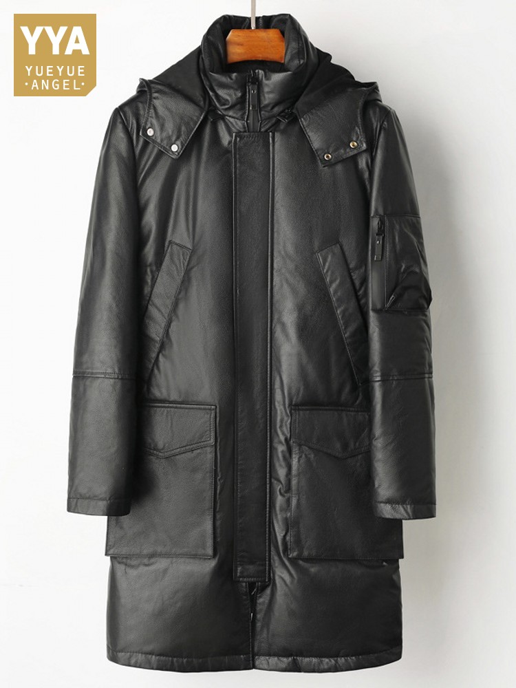 겨울 남성용 따뜻한 소가죽 진짜 가죽 다운 재킷 후드  - Leather Work Jacket With Hood 리뷰 및 가격