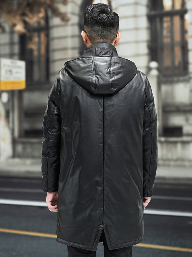 겨울 남성용 따뜻한 소가죽 진짜 가죽 다운 재킷 후드  - Leather Work Jacket With Hood 리뷰 및 가격